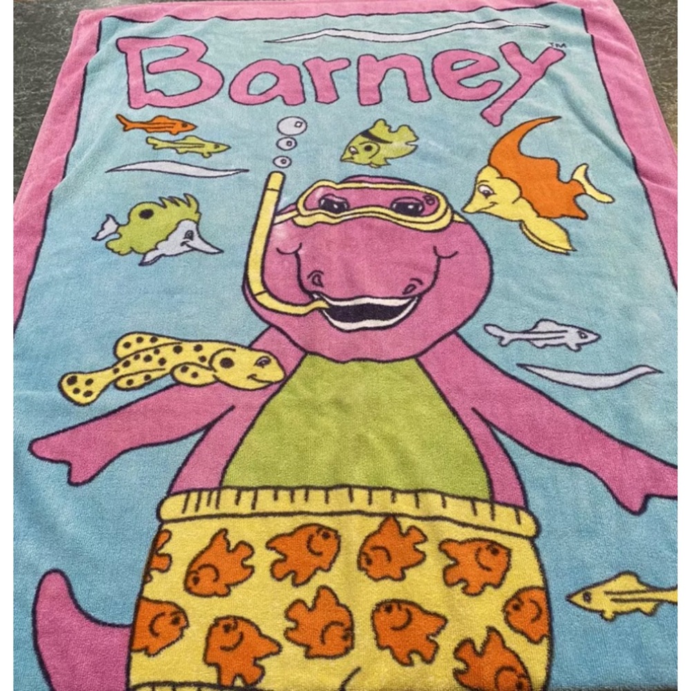 🤿 🐠 Vintage 1992 Barney Snorkel Swimming Beach Towel Fish Ocean Lyons Group!
